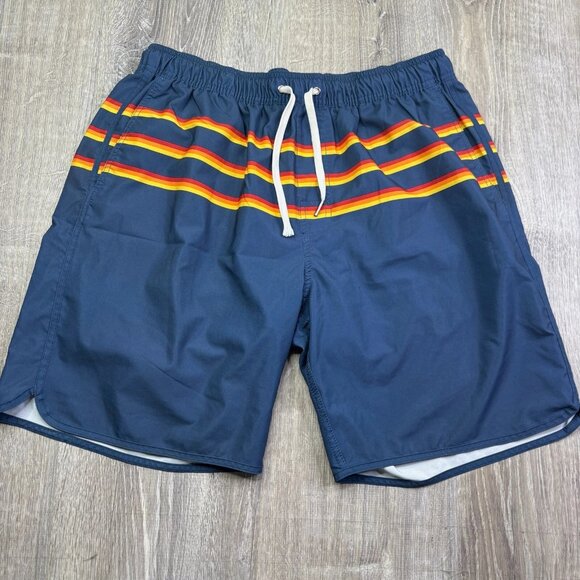Fair Harbor Mens Blue Drawstring Waift Flat Front Striped Chino Shorts Size XL - Picture 1 of 13